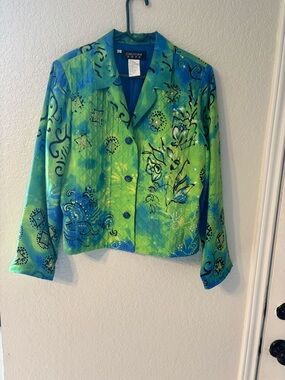 Christina Green & Blue Quilted Artistic Blazer